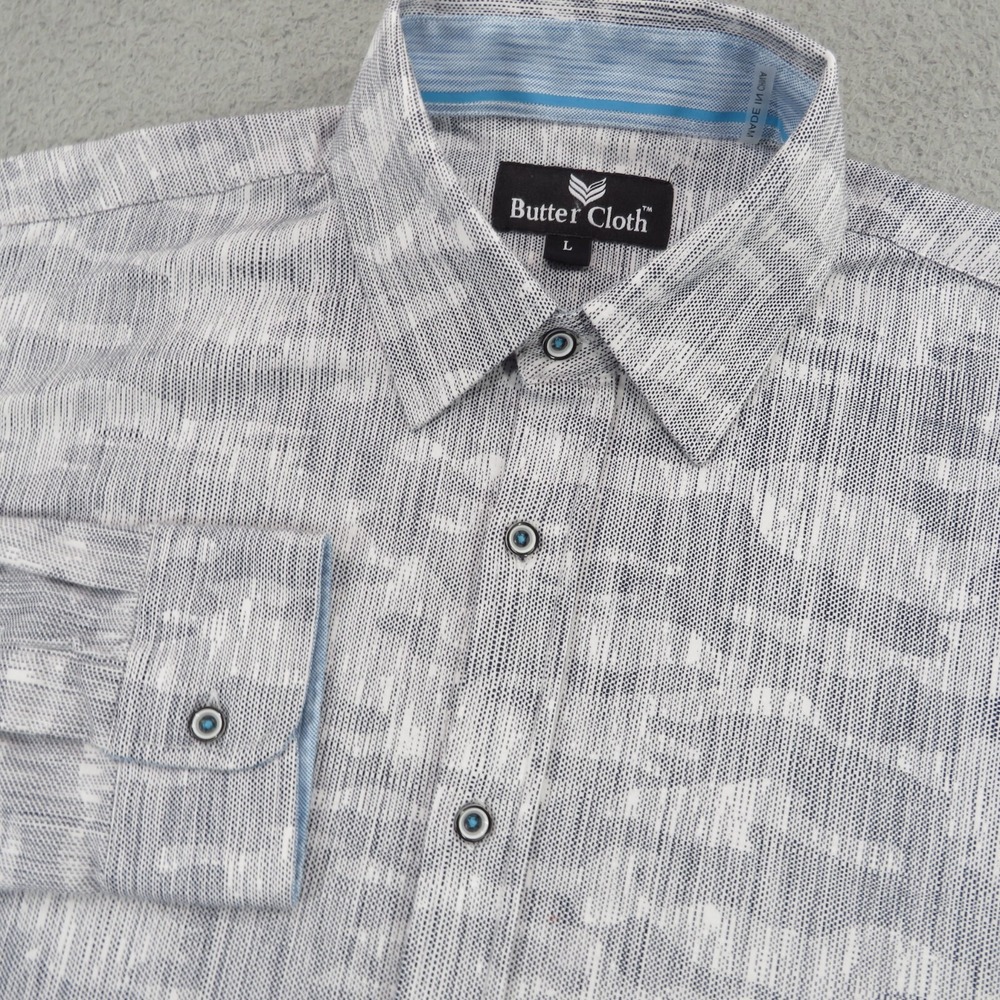 Buttercloth Mens Large Grey Heather Camo Performance Cooling Button Up Shirt‎